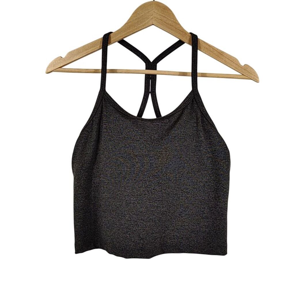 Quince Women Y-Back Cropped Bra Tank Heather Charcoal Sleeveless Top L
